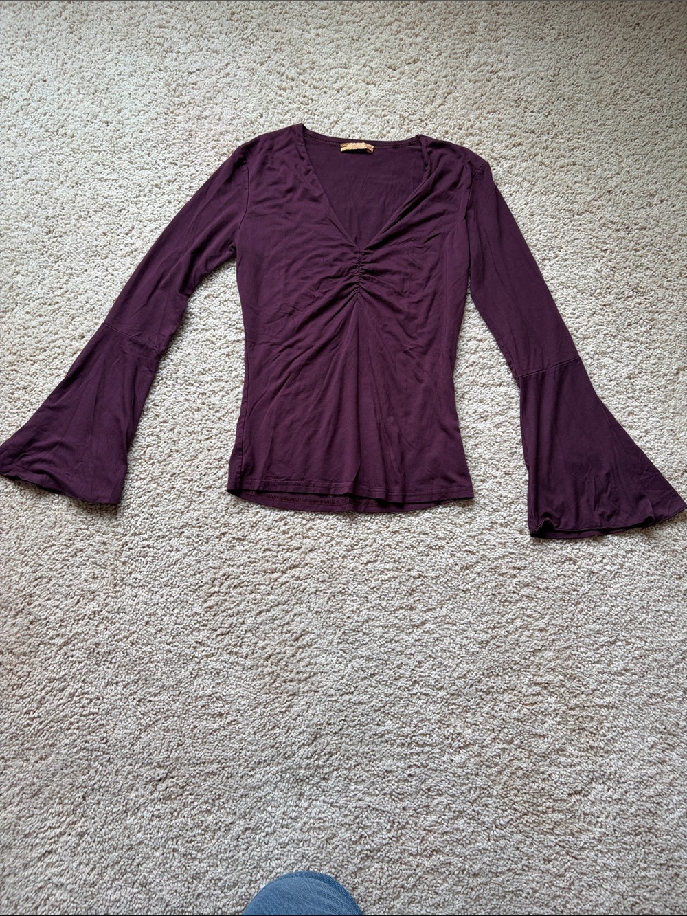 Plum Long-Sleeve V-Neck Ruched Front Top
